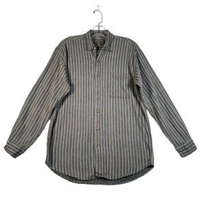 Bogari Studio Mens Shirt Sz M Beige Black Striped Long Sleeve Button Down Woven‎
